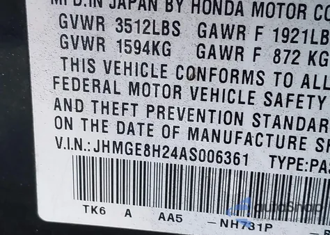 2010 Honda Fit z USA, uszkodzony, nr VIN JHMGE8H24AS006361